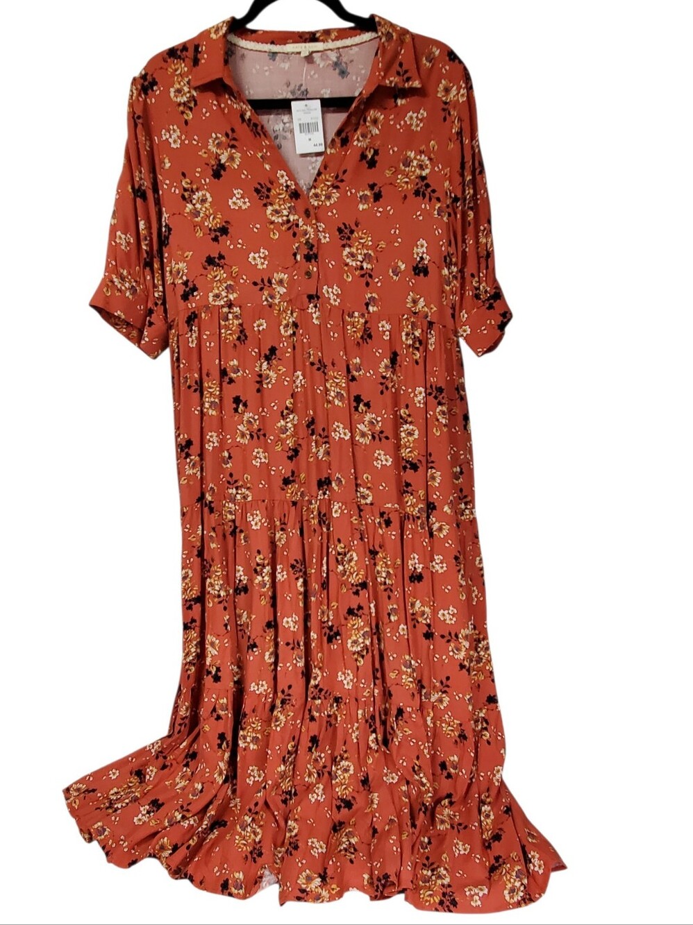 Kate And Sam Floral Cottagecore Maxi Rust Medium Prairie Ruffled Layer Button